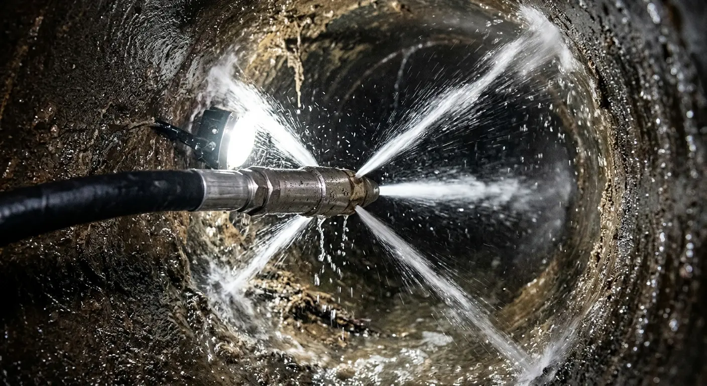High-pressure hydro jetting nozzle cleaning sewer pipe for Storm Drain Cleaning in Bridge City